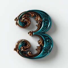 Elegant Aquamarine Number Three with Mocha Accents