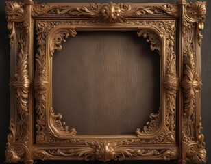 Intricately carved wooden frame with scroll elements and gold accents,  luxury interior,  decorative accessories,  ornate details