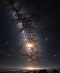 Majestic Milky Way galaxy with twinkling stars and stardust particles suspended in blackness ,  milky way,  stars,  stardust