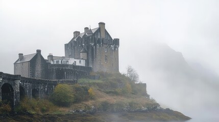 Enigmatic Morning Mist at a Historic Castle - Capture of Mystery and Grandeur