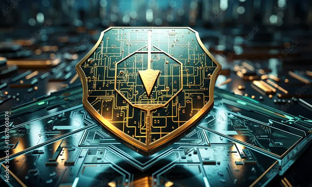 Poster cybersecurity shield: digital protection and data security