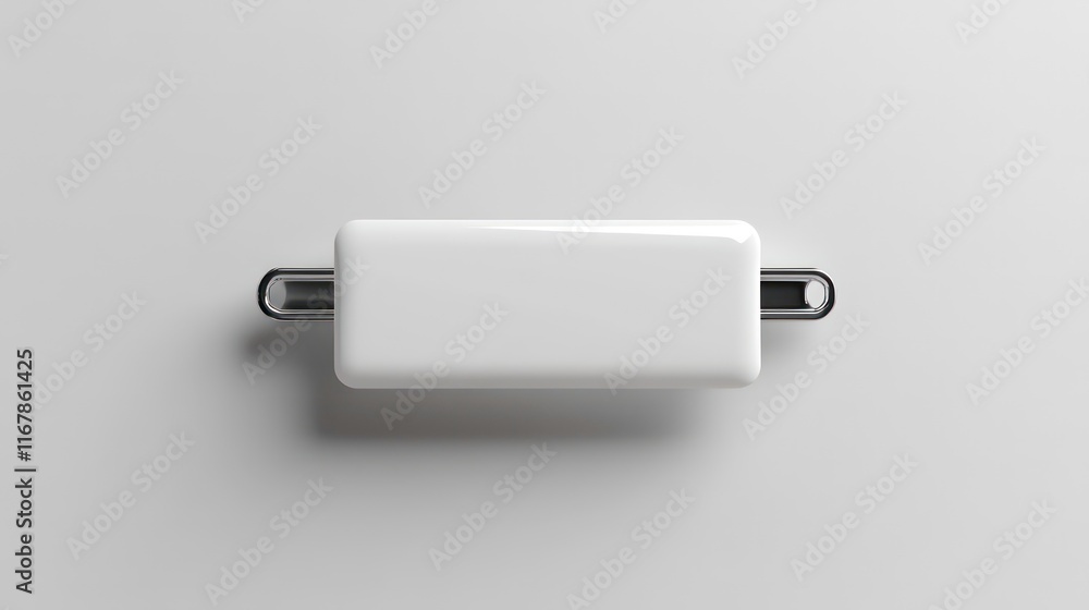 Aufkleber mockup of white rectangular pin badge displaying back view with metallic clasp and smooth blank surf