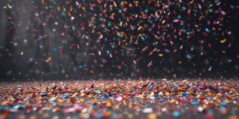 Obraz premium Vibrant confetti pieces scatter on a smooth surface, flat design, artsy, colorful