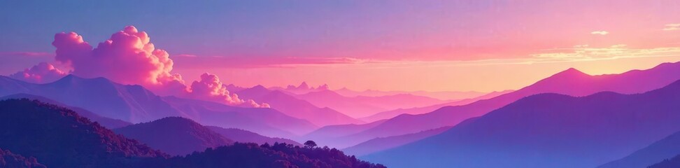 Obraz premium Vibrant gradient vector landscape with wispy clouds and mountains, mountains, gradient, landscape