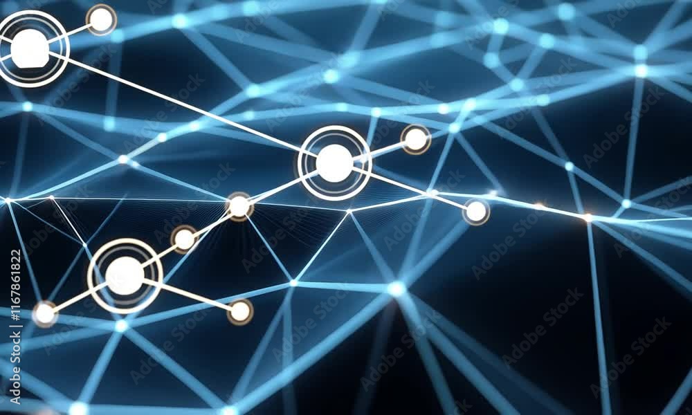 Poster abstract network visualization: glowing nodes and connections