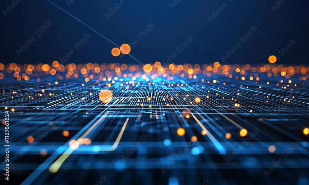 Poster abstract digital network: glowing nodes and connections