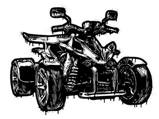 Quad bike illustration in graffiti stencil style with dripping paint effect © HTGanzo
