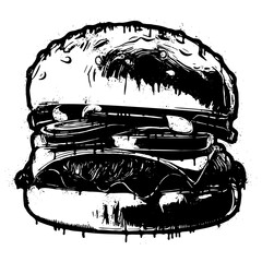 Hamburger illustration in graffiti stencil style with dripping paint effect © HTGanzo