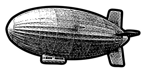 Vintage zeppelin illustration in retro black and white halftone newspaper print graphic style © HTGanzo