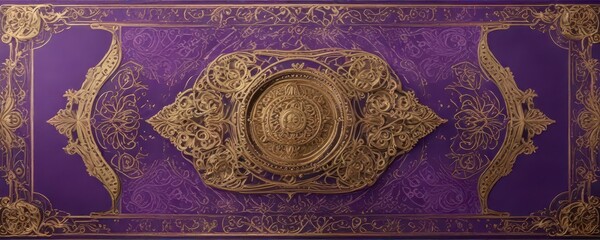 Vintage-inspired purple card with ornate geometric patterns and golden embossing,  gold,  vintage,  ornate