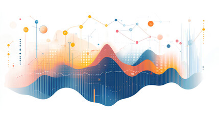 Obraz premium Financial chart with an upward arrow and data points on a white background, symbolizing market growth and financial trends