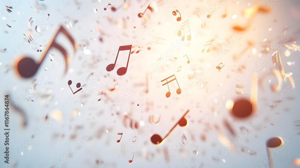 Poster musical notes floating in a soft light background