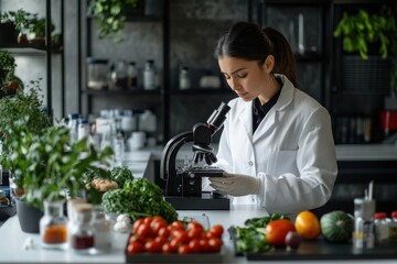 Scientist Examining Food Under Microscope