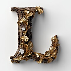 Elegant Wooden Letter L with Gold and Floral Accents