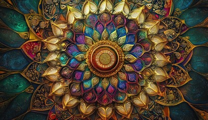 Fototapeta premium Golden Mandala with Intricate Details