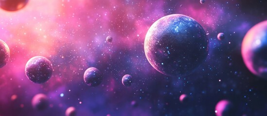 Fototapeta premium Immerse yourself in a captivating cosmic dreamscape where glowing galaxies mesmerizing nebulae and radiant planets dance in a surreal spatial realm This digital transports you to an ethereal