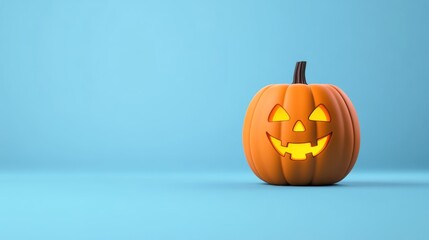 A glowing jack-o'-lantern on a blue background for Halloween.