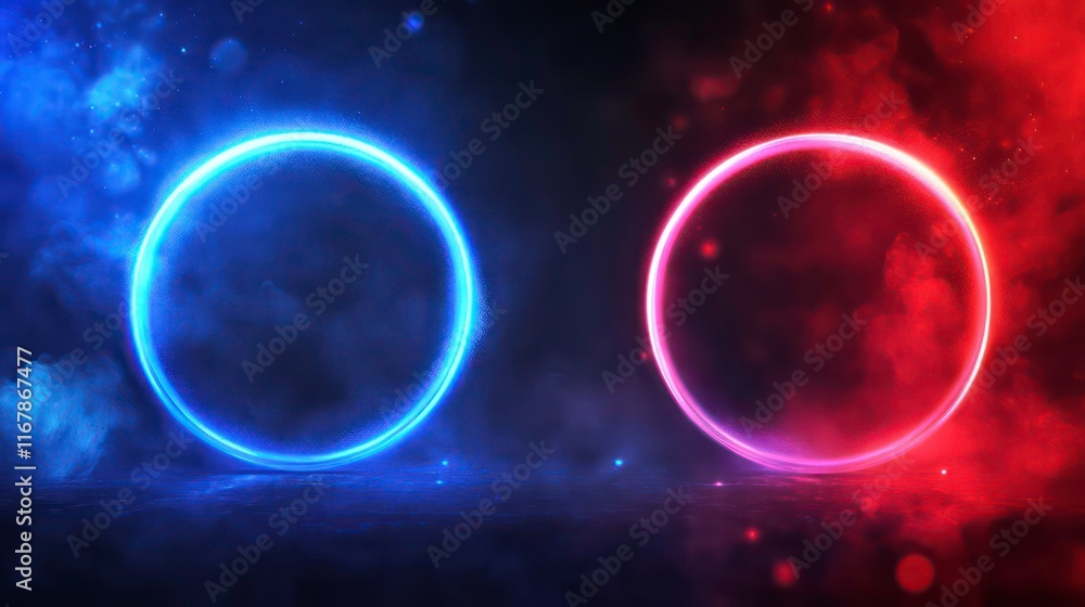 Wall mural red and blue laser light for concert background. dance party event with lazer circle design for dj. 