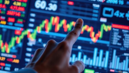 Fototapeta premium Finger Interacting With Stock Market Data On Screen