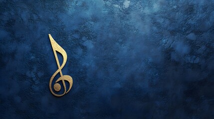 Golden Music Note on a Dark Blue Textured Background