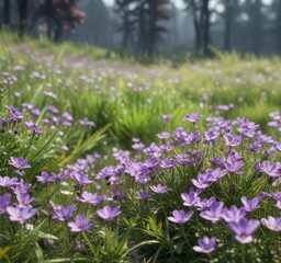 Obraz premium Delicate purple flowers blooming in a lush meadow, petals, meadow, purple