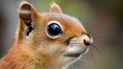 Obraz premium Red squirrel portrait, forest background, wildlife close-up, nature photography.