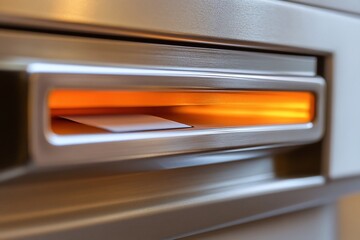 Card inserted ATM machine, close-up