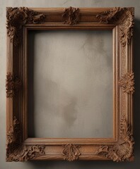 Distressed wooden border frame with ornate carvings,  antique, wooden