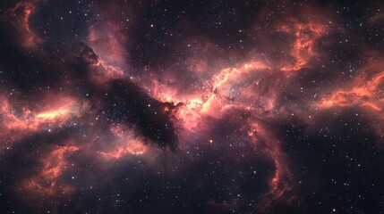 Obraz premium Cosmic Alignment: Serene Black Form amidst Glowing Nebulae - Ultra-Detailed Cinematic Image