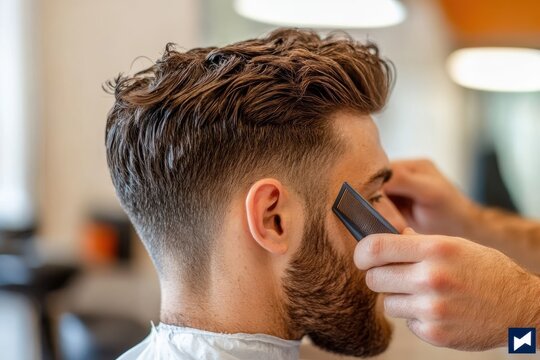 Modern haircut styling in a vibrant barbershop featuring a skilled barber and a satisfied customer
