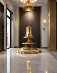 Golden reception bell in a modern entrance hall,  entrance,  golden,  hall