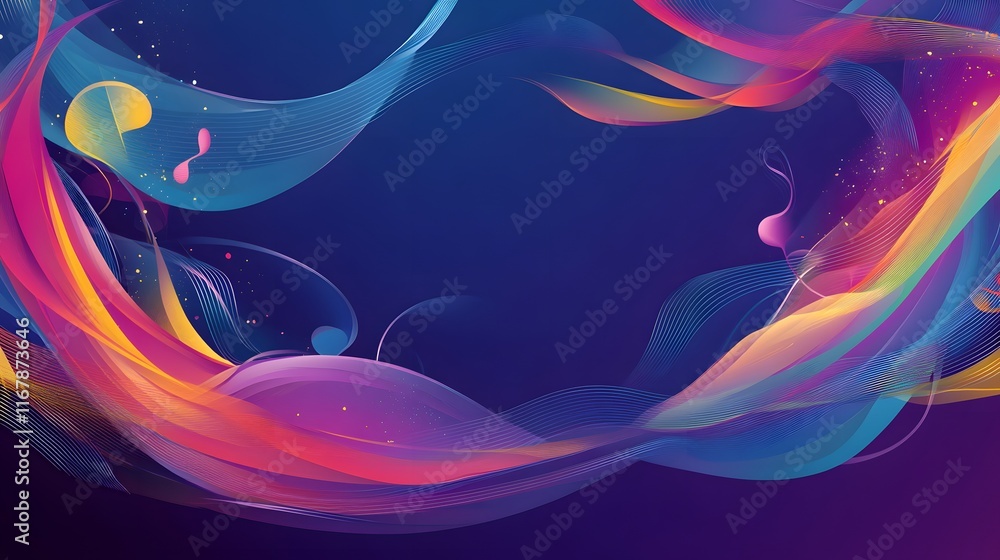 Poster Abstract Colorful Waves Flowing Dynamically Across Dark Background