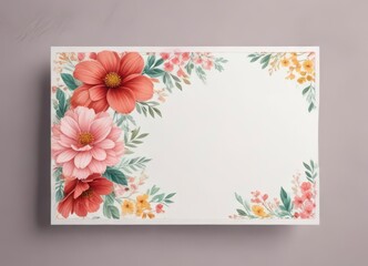 Horizontal Greeting Card Mockup Template with Floral Pattern,  template,  paper,  floral arrangement