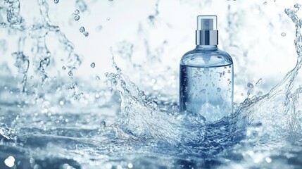 Clear spray bottle in water splash.