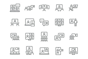 New Vector Icon Set in Linear Style: Video conference. Popular!