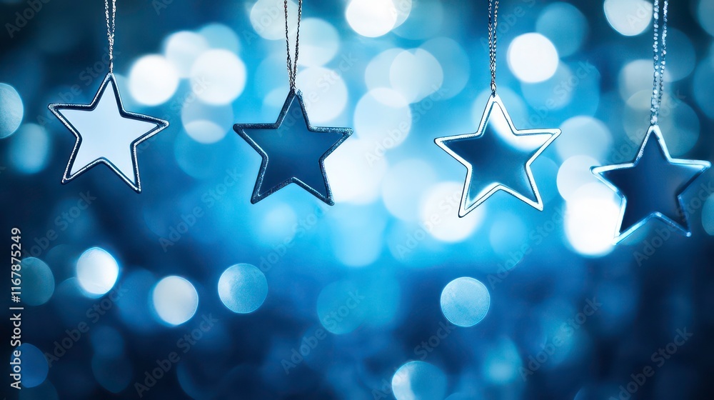 Poster stars glowing softly as they fade into a bokeh gradient of light and dark blues.