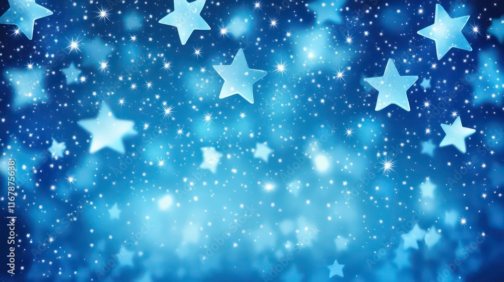 Poster stars trailing off into a gradient of blue, blending with tiny light bursts