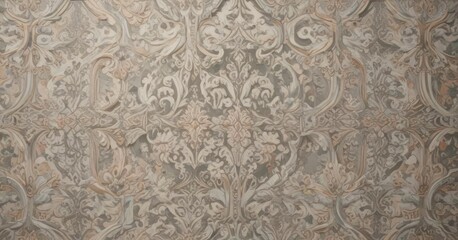Interlocking geometric shapes in muted colors, forming a damask-like design with organic, hand-painted texture,  pattern,  design