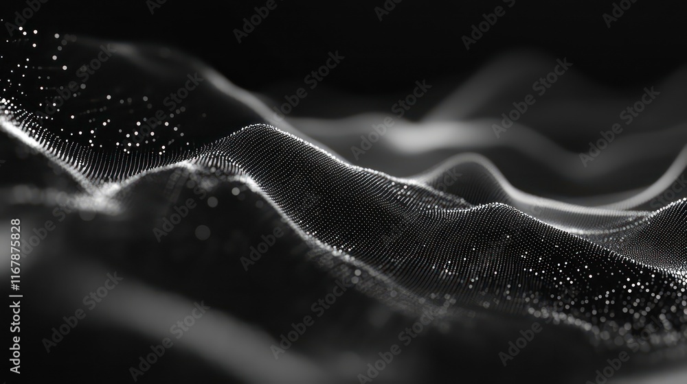 Poster subtle glowing lines forming abstract tech shapes on a matte black background.