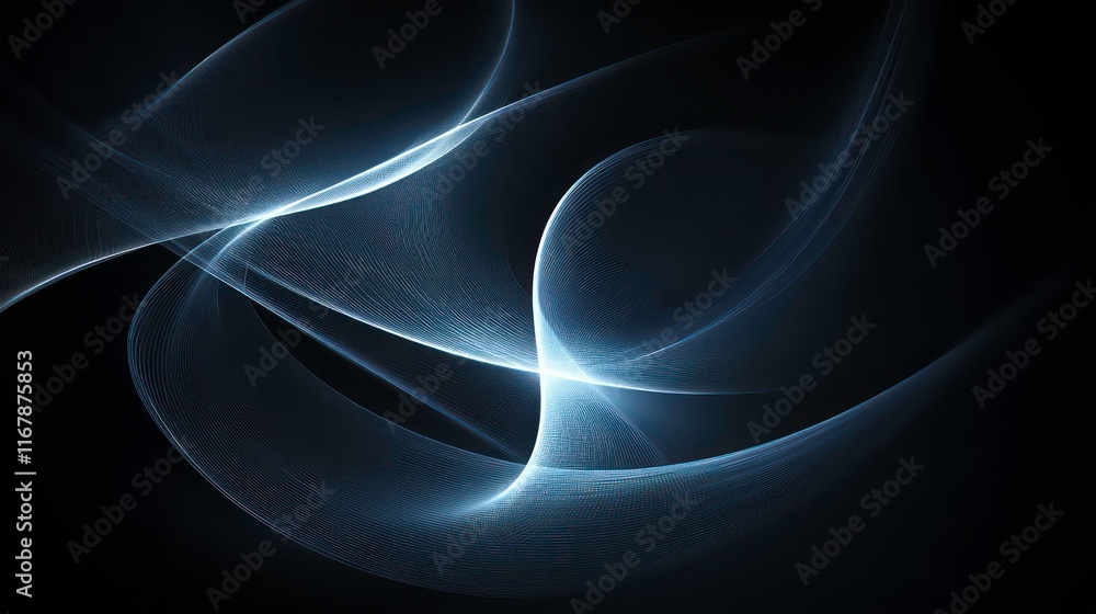 Poster subtle glowing lines forming abstract tech shapes on a matte black background.