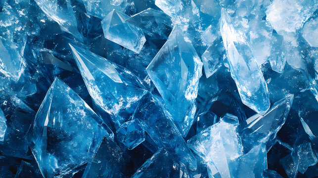Abstract geometric blue ice, sharp angles, crystalline texture, cool background, glacial texture. Crystaline. Illustration
