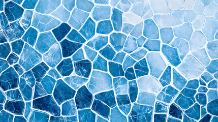 Obraz premium Abstract mosaic pattern of irregular polygons in varying shades of blue and white, resembling frosted glass or ice with a textured, crystalline effect. ai generative. Crystaline. Illustration