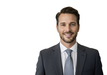 Portrait of successful senior businessman consultant looking at camera and smiling isolated transparency background