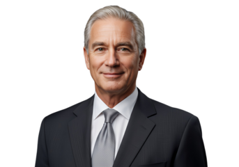 Portrait of successful senior businessman consultant looking at camera and smiling isolated transparency background