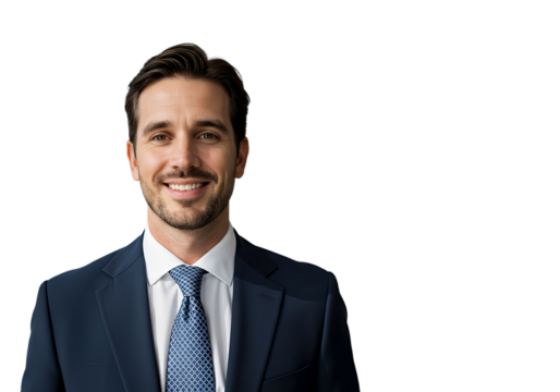 Portrait of successful senior businessman consultant looking at camera and smiling isolated transparency background