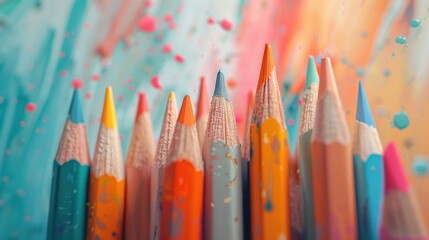 Colorful pencils with paint splashes.