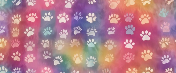 Seamless dog paw print pattern on colorful background ,  cartoon, dog,  seamless