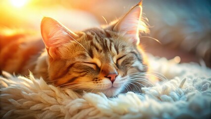 A fluffy kitten naps, cute and cozy.
