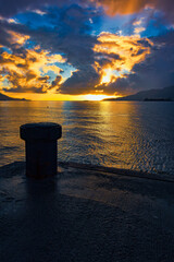 Pereque Beach at sunset in Ilhabela Bela, Sao Paulo, Brazil. Sunset view from the pier of Pereque Beach in Ilhabela, Sao Paulo, Brazil.