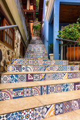 Retro tiled staircase in daylight
